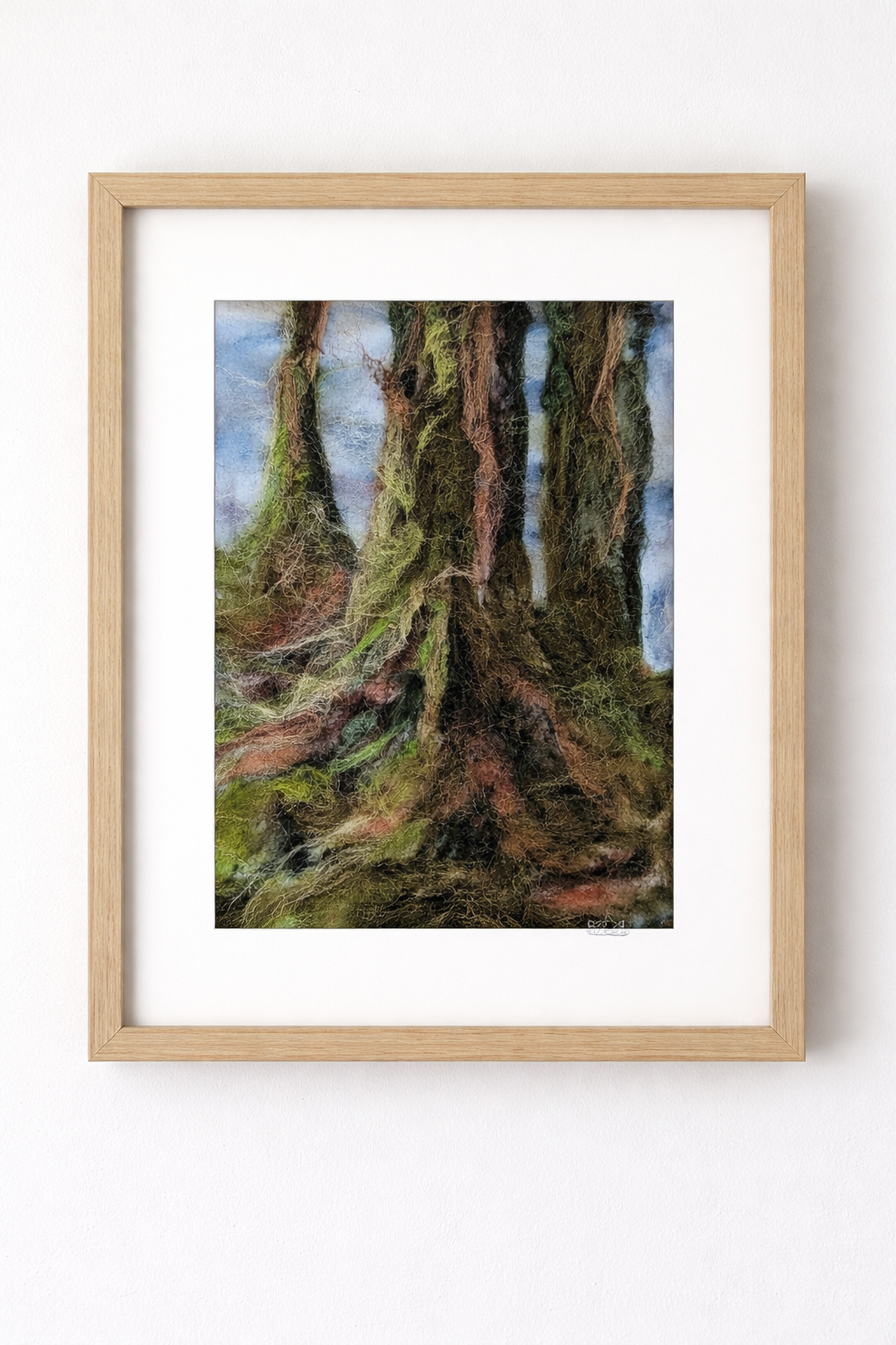 Mossy Forest Roots Print – Needle Felted Tree Art – Woodland Wall Decor – Nature Fiber Art – Cozy Cottagecore Landscape