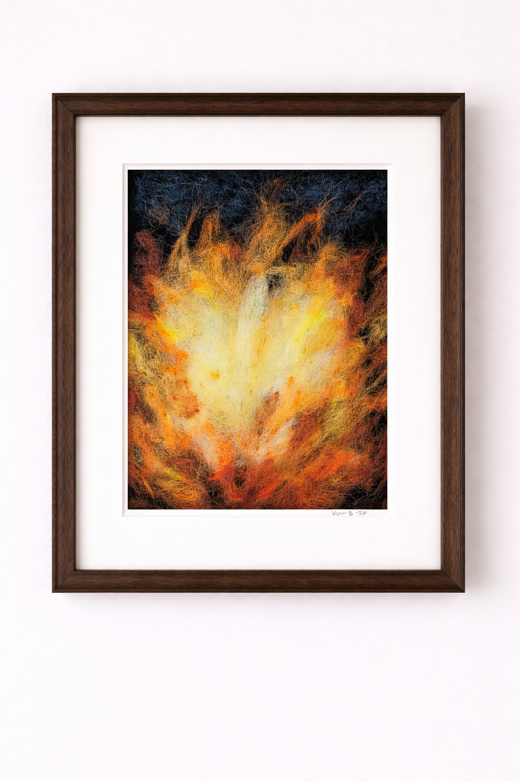 Abstract Fire Art Print – Needle Felted Flame Wall Art – Warm Rustic Decor – Cozy Campfire Inspired Fiber Art – Signed Print