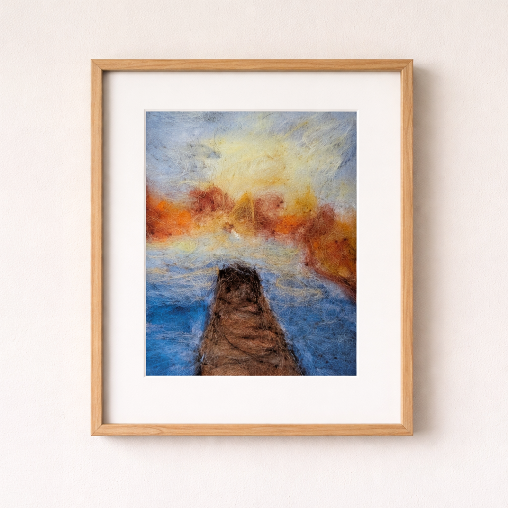 Sunset Pier Needle Felted Art Print – Signed Coastal Landscape Wall Art