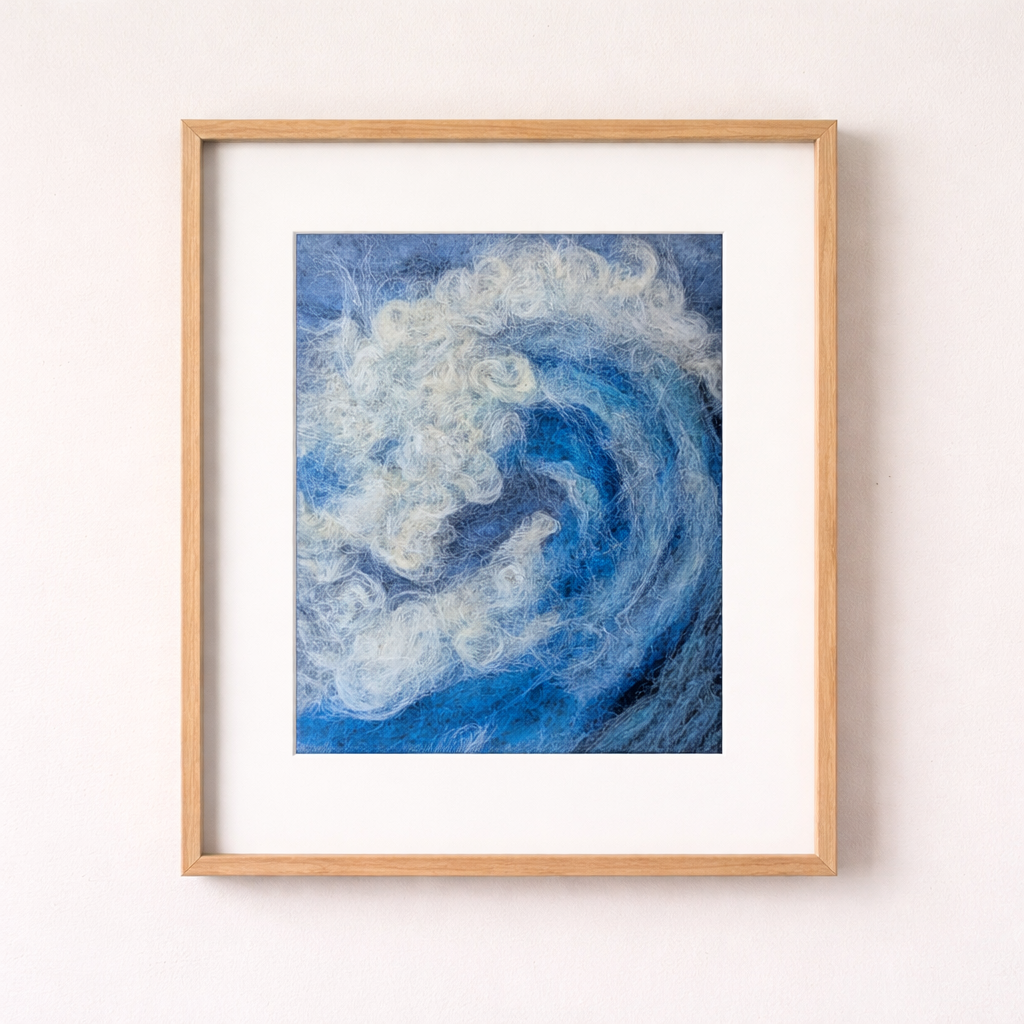 Ocean Wave Needle Felted Art Print – Blue Coastal Wall Art, Signed Seascape