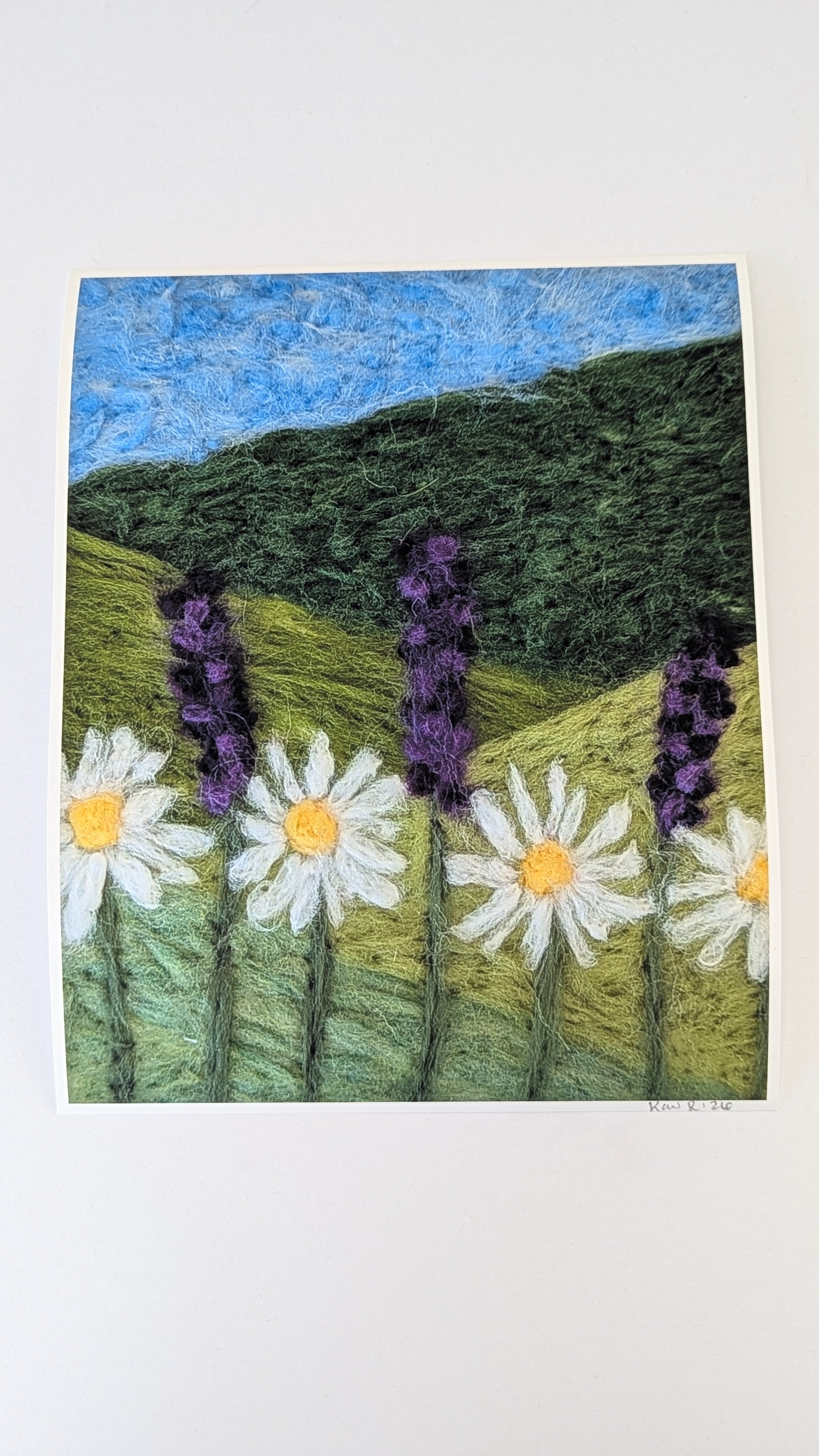 Daisy Meadow Print – Needle Felted Flower Landscape – Cottagecore Wall Art – Wildflower Field – Nature Fiber Art Print