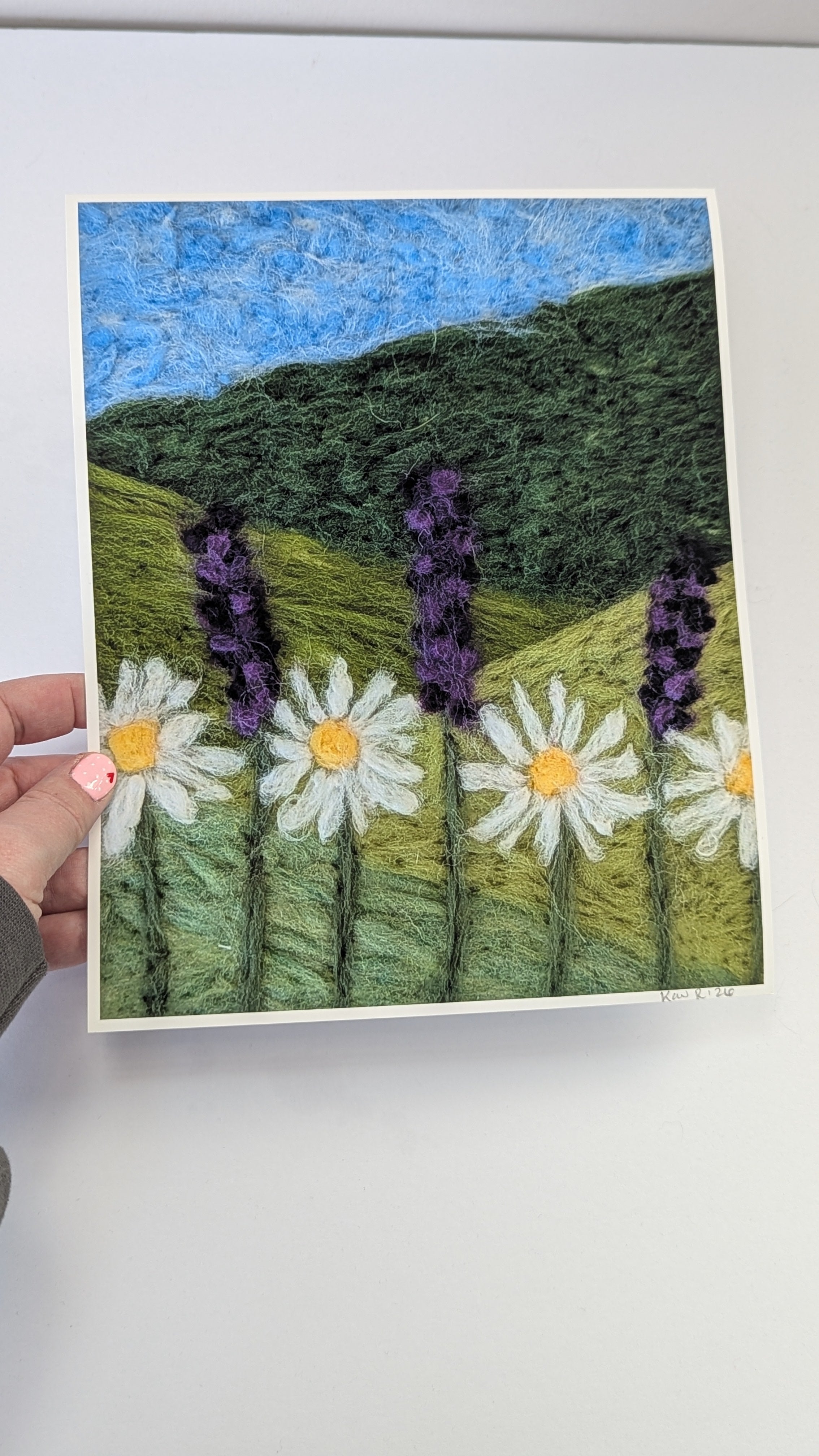 Daisy Meadow Print – Needle Felted Flower Landscape – Cottagecore Wall Art – Wildflower Field – Nature Fiber Art Print