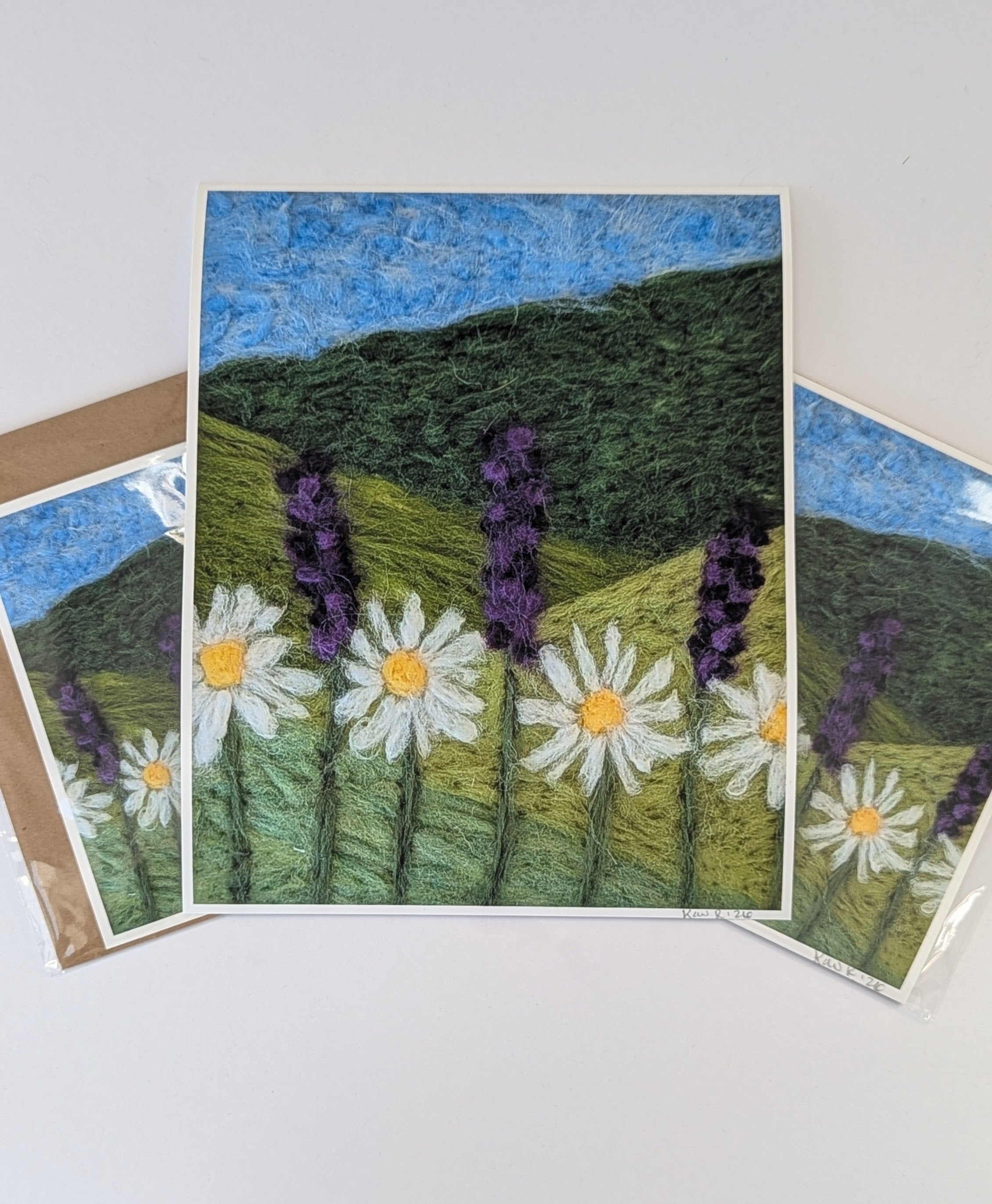 Daisy Meadow Print – Needle Felted Flower Landscape – Cottagecore Wall Art – Wildflower Field – Nature Fiber Art Print