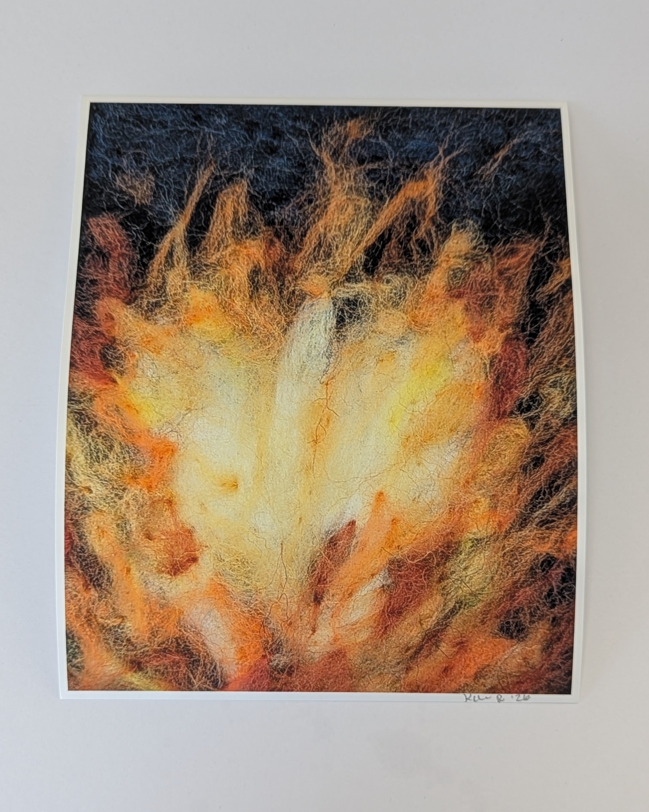 Abstract Fire Art Print – Needle Felted Flame Wall Art – Warm Rustic Decor – Cozy Campfire Inspired Fiber Art – Signed Print