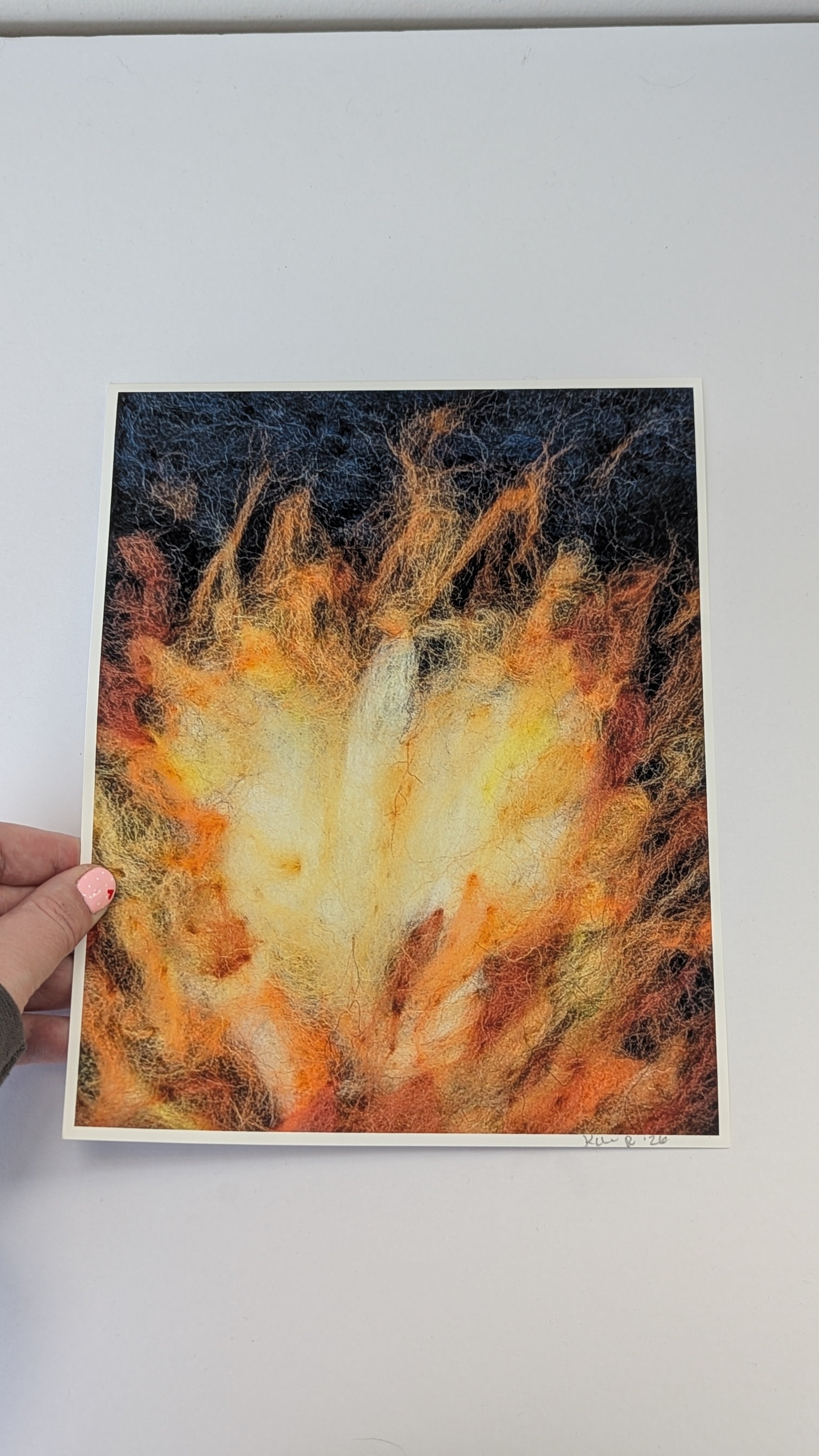 Abstract Fire Art Print – Needle Felted Flame Wall Art – Warm Rustic Decor – Cozy Campfire Inspired Fiber Art – Signed Print