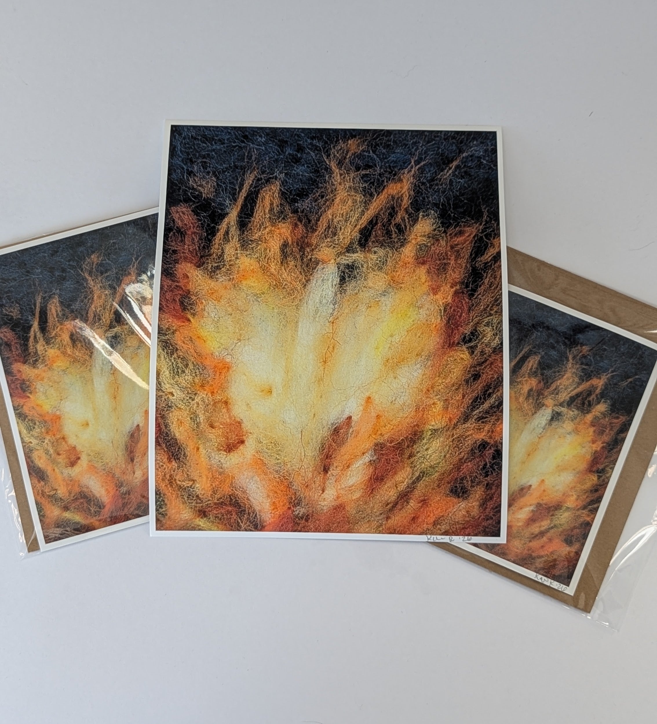 Abstract Fire Art Print – Needle Felted Flame Wall Art – Warm Rustic Decor – Cozy Campfire Inspired Fiber Art – Signed Print