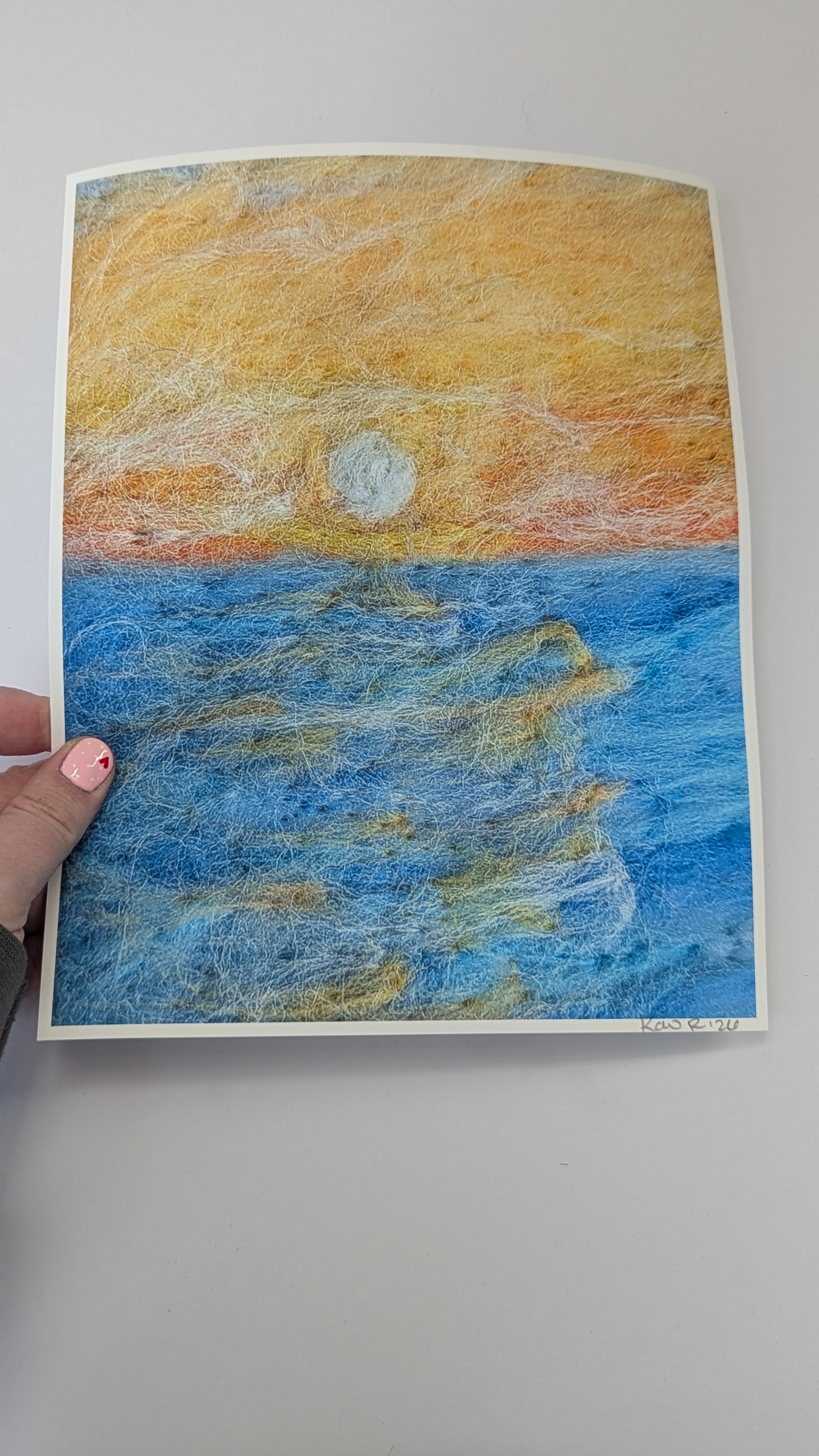 Original Needle Felted Sunset Ocean – Framed Seascape Wool Painting – Coastal Cottage Wall Art – One of a Kind Fiber Art