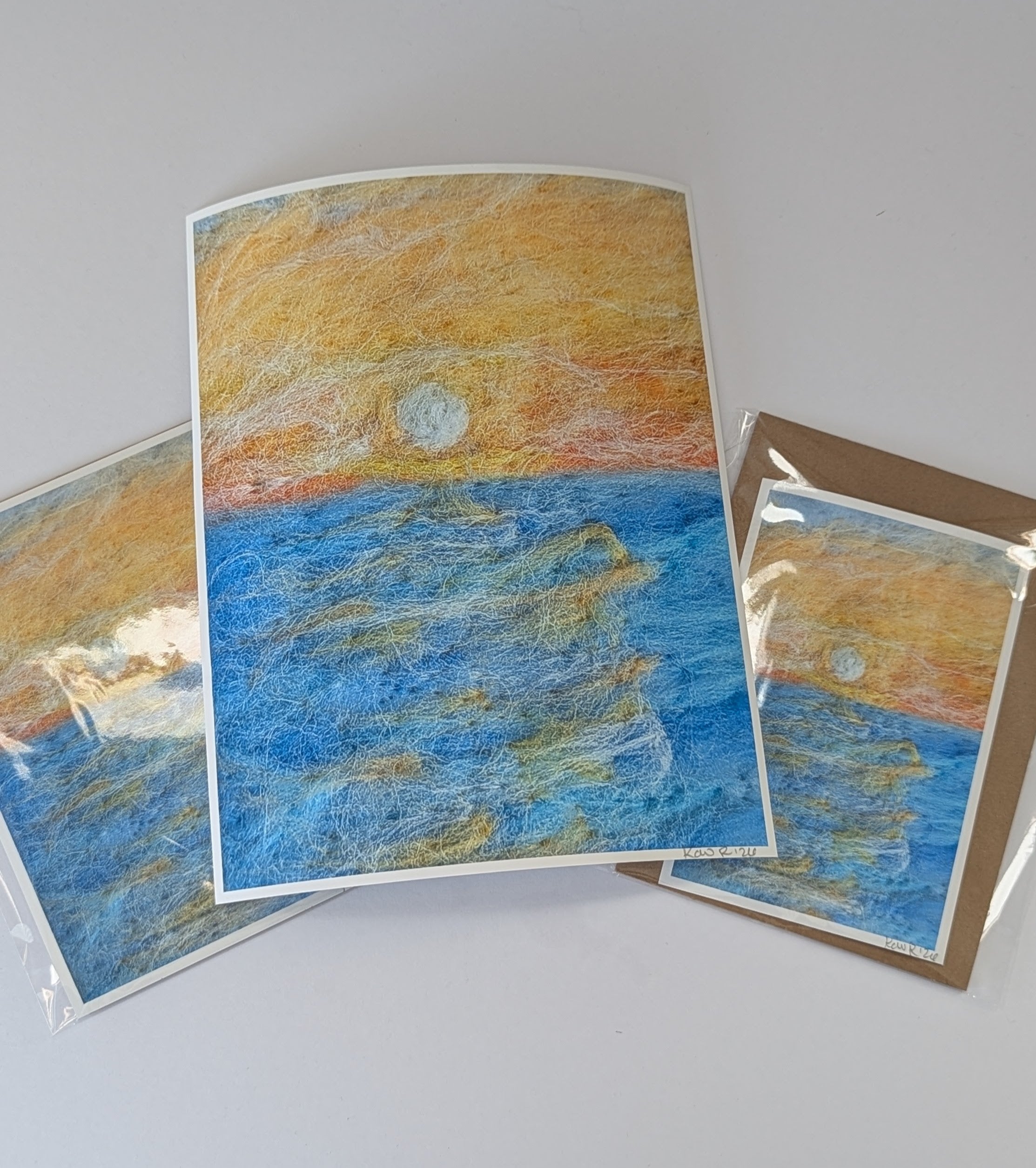 Original Needle Felted Sunset Ocean – Framed Seascape Wool Painting – Coastal Cottage Wall Art – One of a Kind Fiber Art