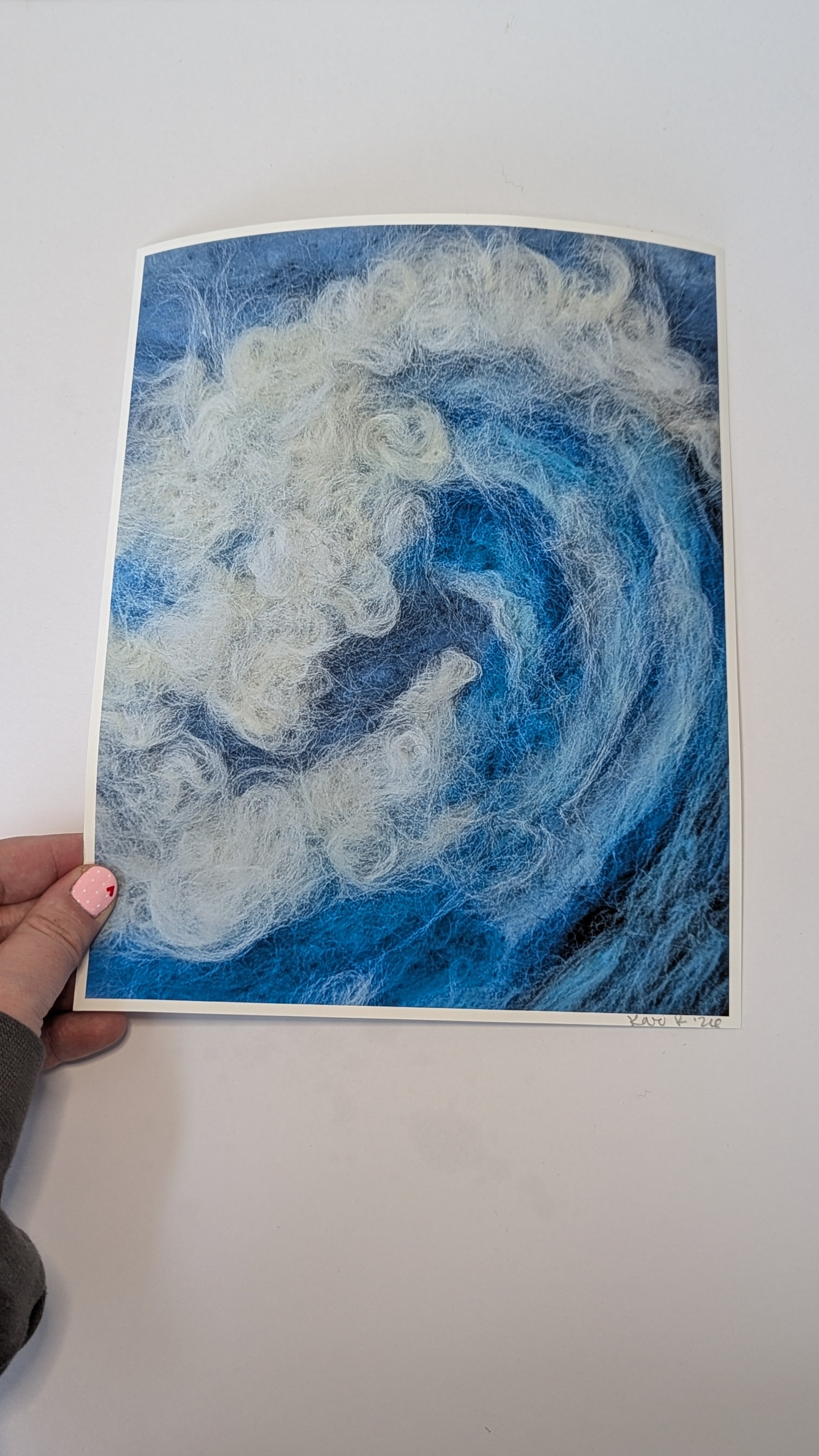 Ocean Wave Needle Felted Art Print – Blue Coastal Wall Art, Signed Seascape