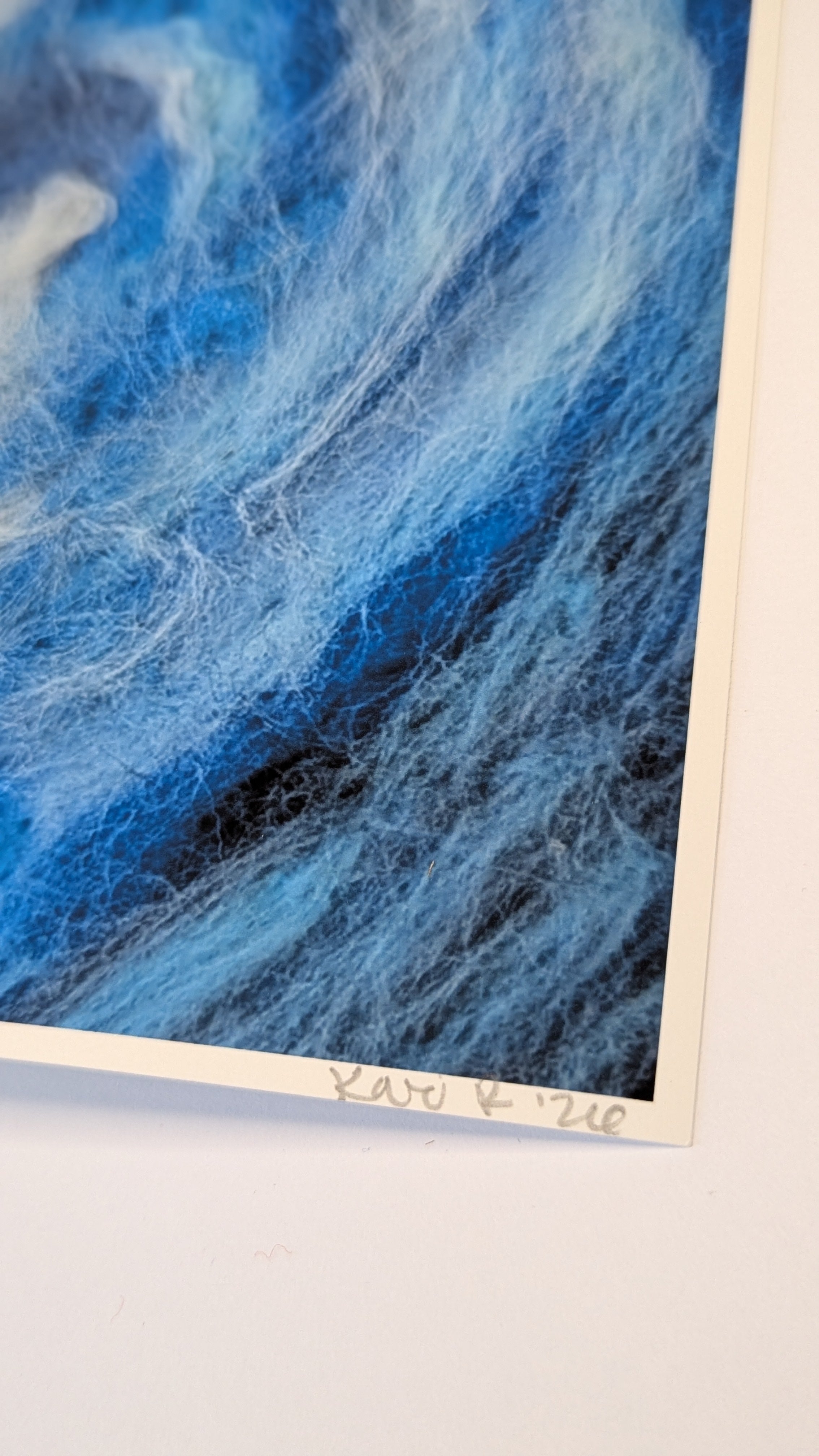 Ocean Wave Needle Felted Art Print – Blue Coastal Wall Art, Signed Seascape