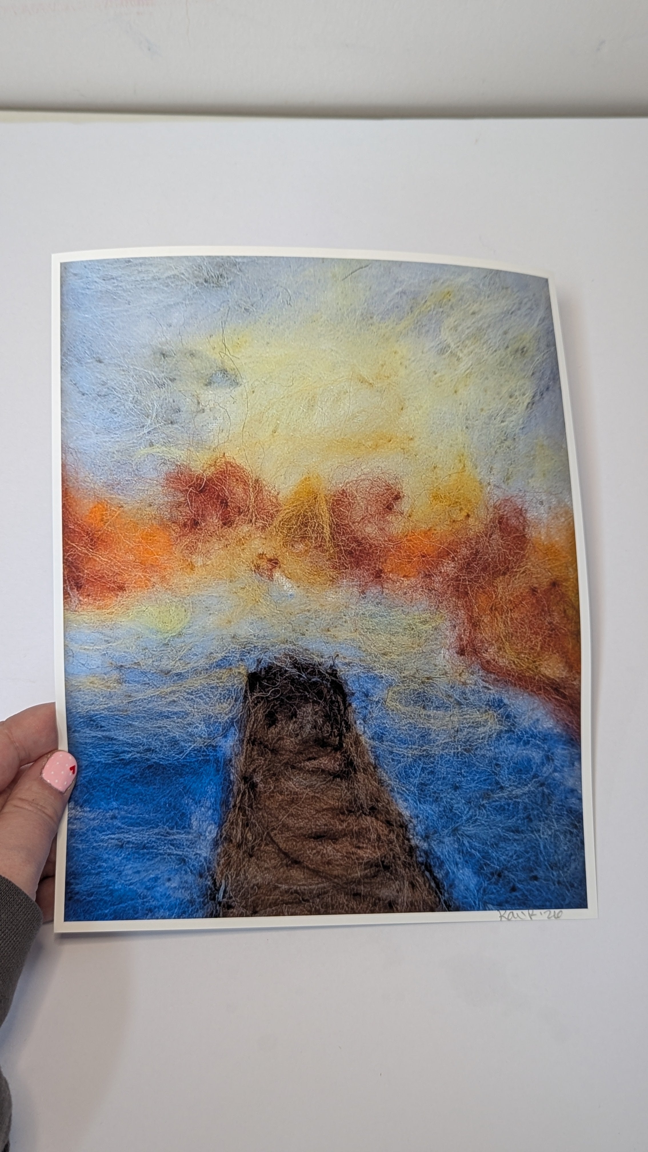 Sunset Pier Needle Felted Art Print – Signed Coastal Landscape Wall Art