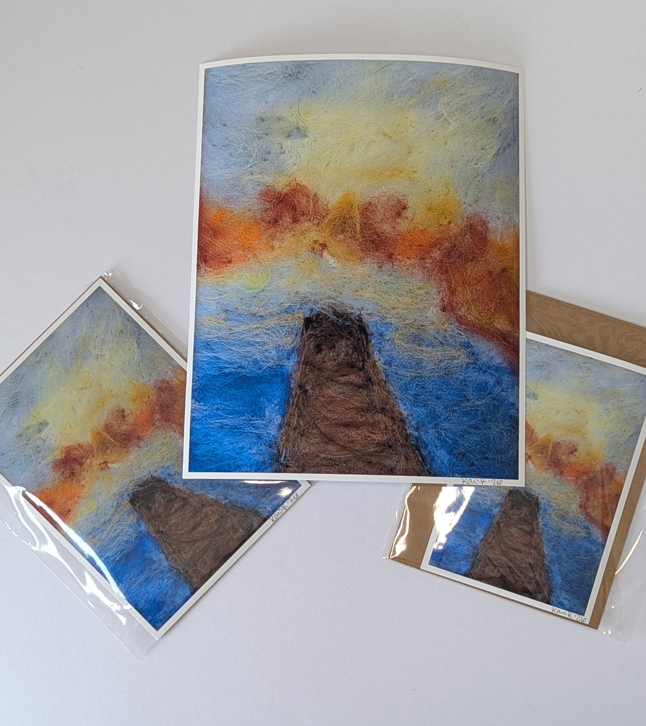 Sunset Pier Needle Felted Art Print – Signed Coastal Landscape Wall Art