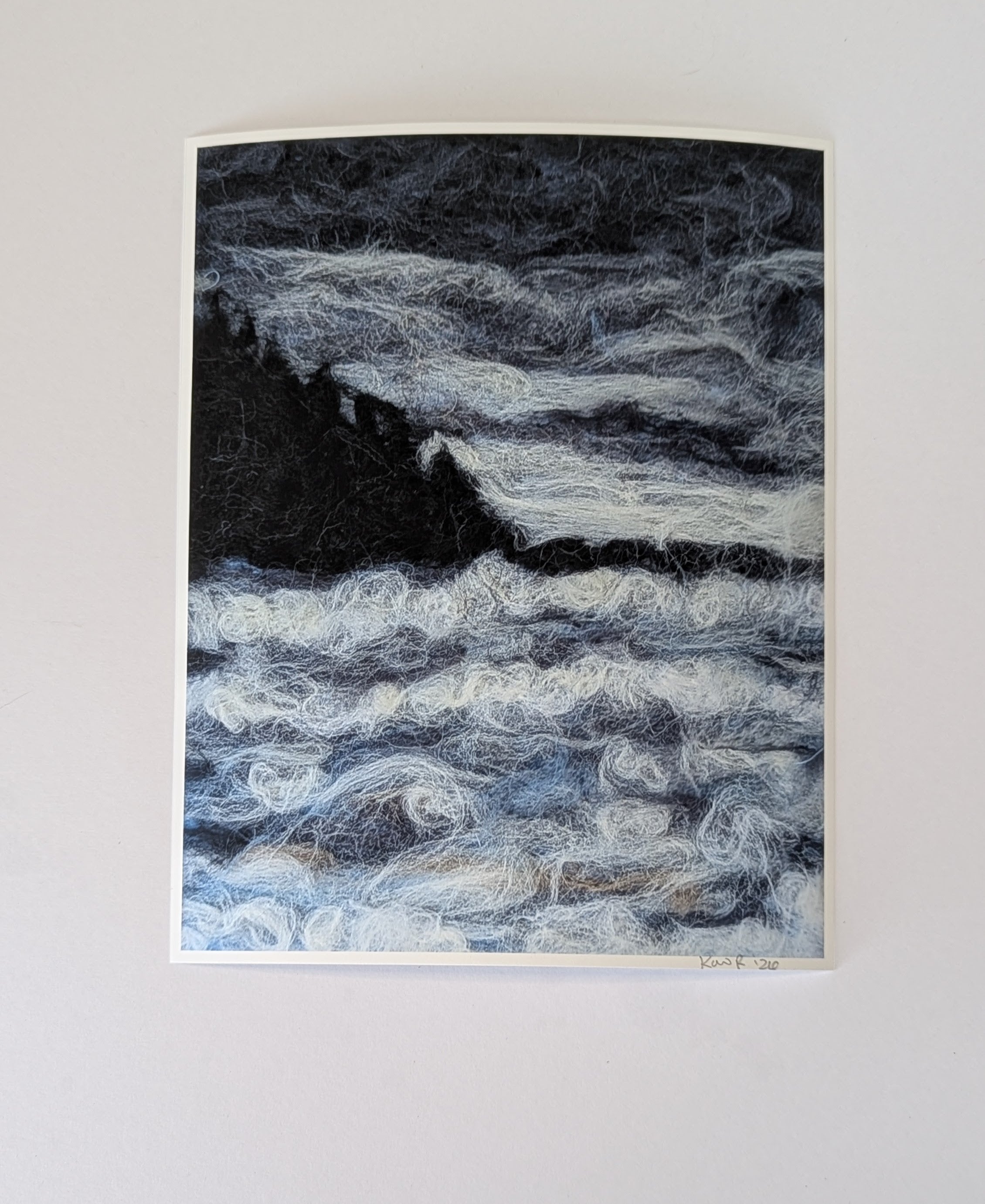 Stormy Ocean Needle Felted Art Print – Moody Coastal Landscape Wall Art