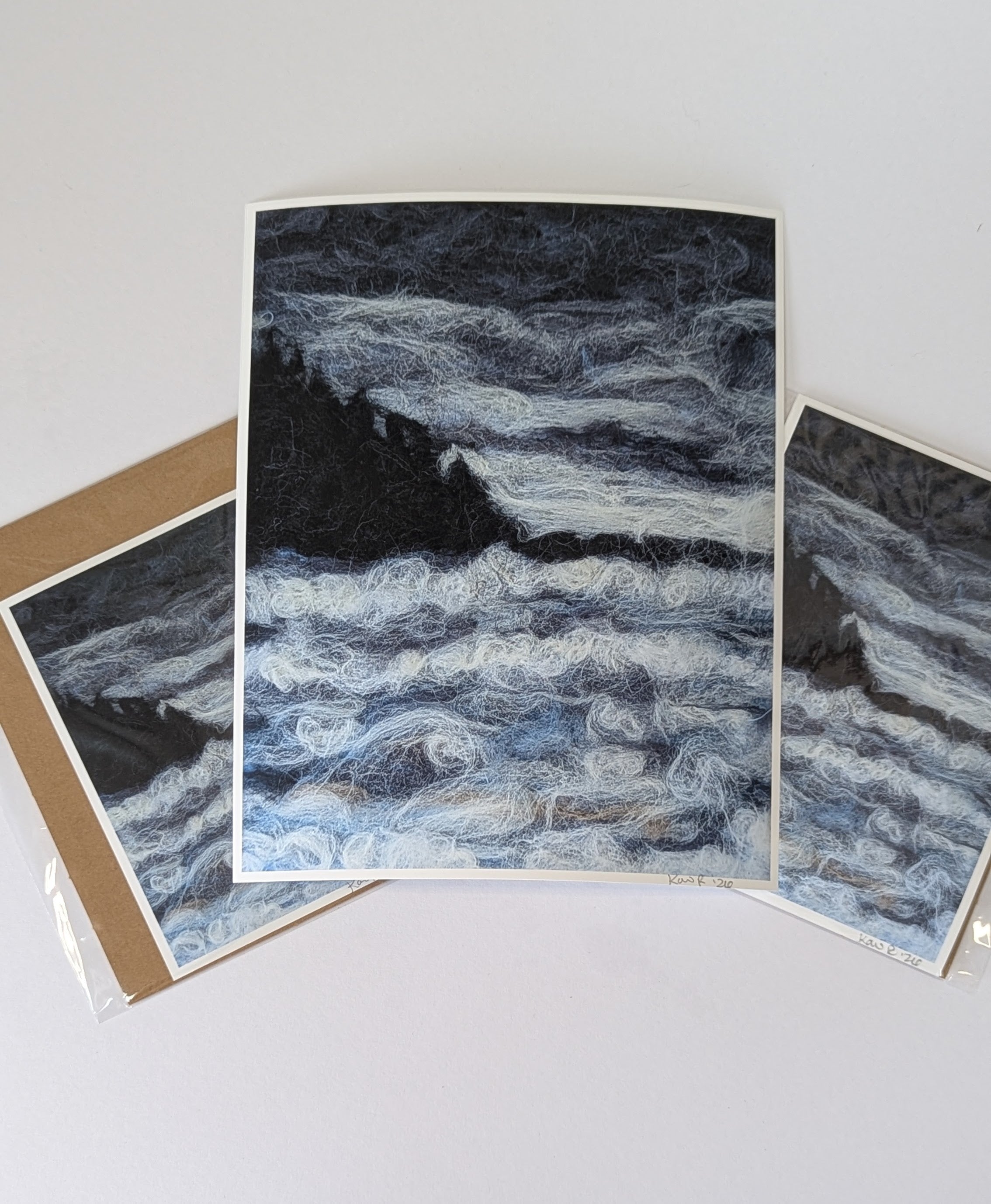 Stormy Ocean Needle Felted Art Print – Moody Coastal Landscape Wall Art