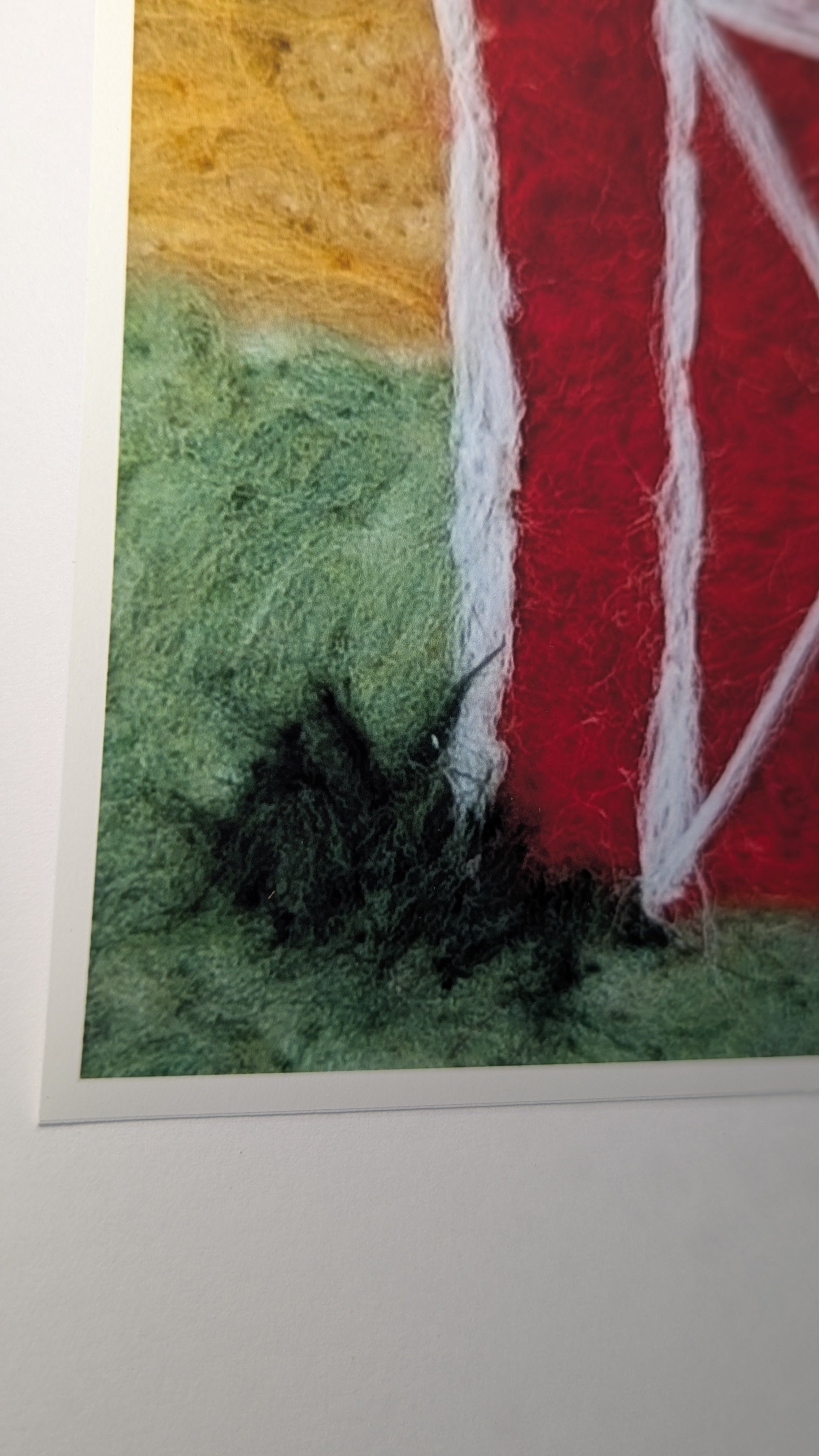 Red Barn Needle Felted Art Print – Rustic Farm Landscape Wall Art