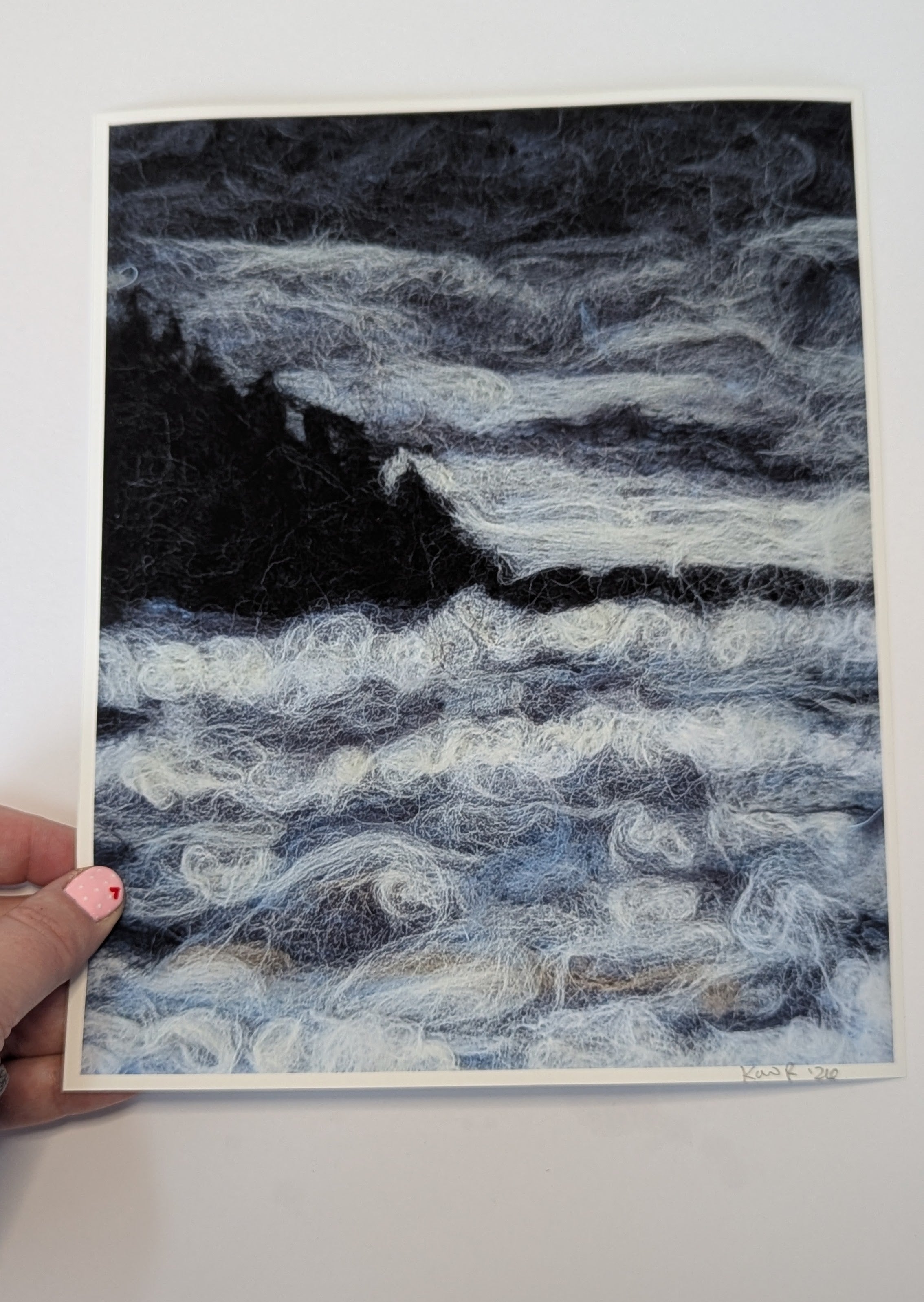 Stormy Ocean Needle Felted Art Print – Moody Coastal Landscape Wall Art