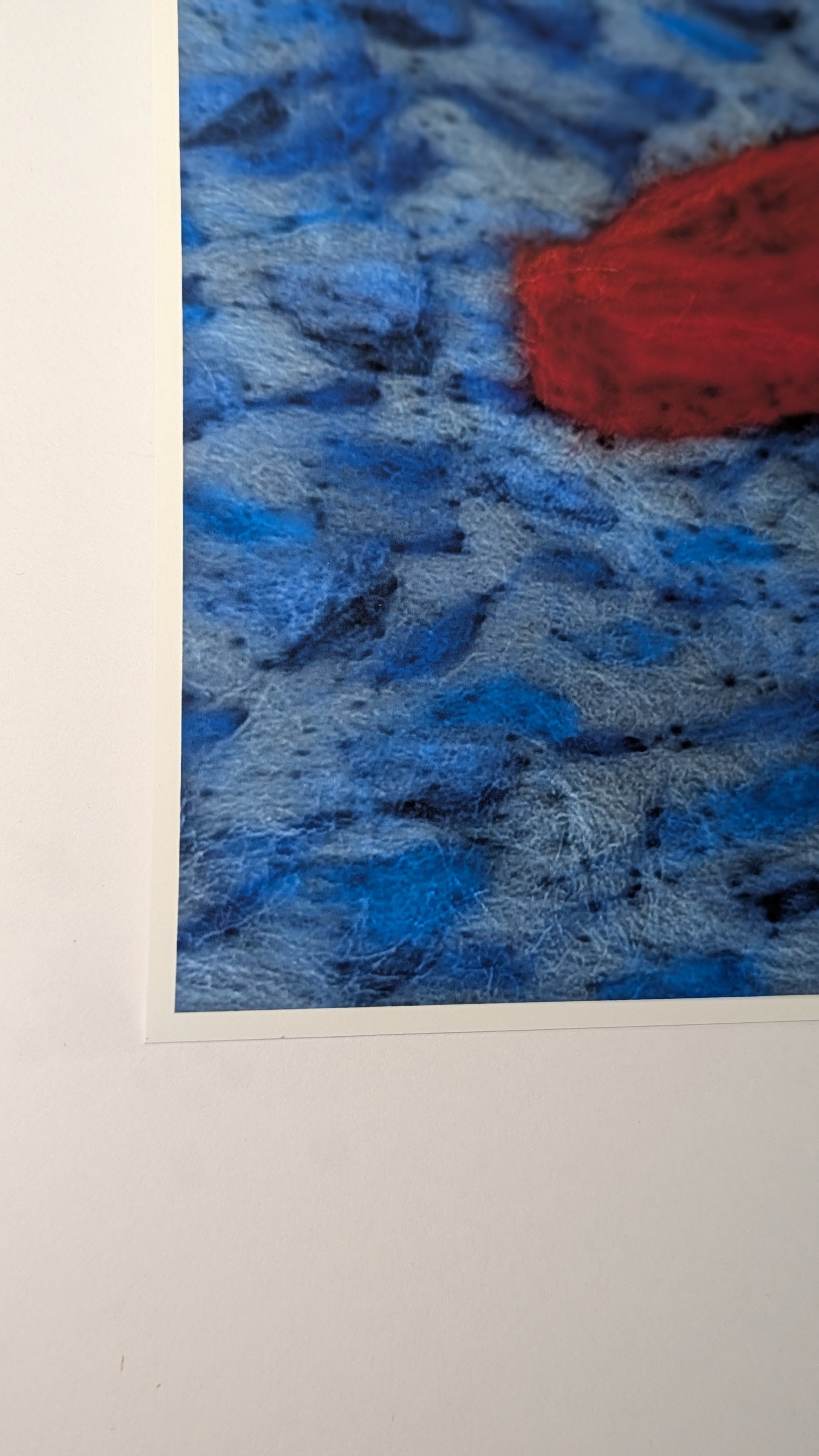 Red Boat on Blue Water Needle Felted Art Print – Coastal Wall Art, Signed Seascape